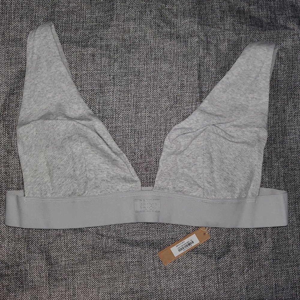 NWT SKIMS 3X Cotton Rib Plunge Bralette LIGHT HEATHER GRAY